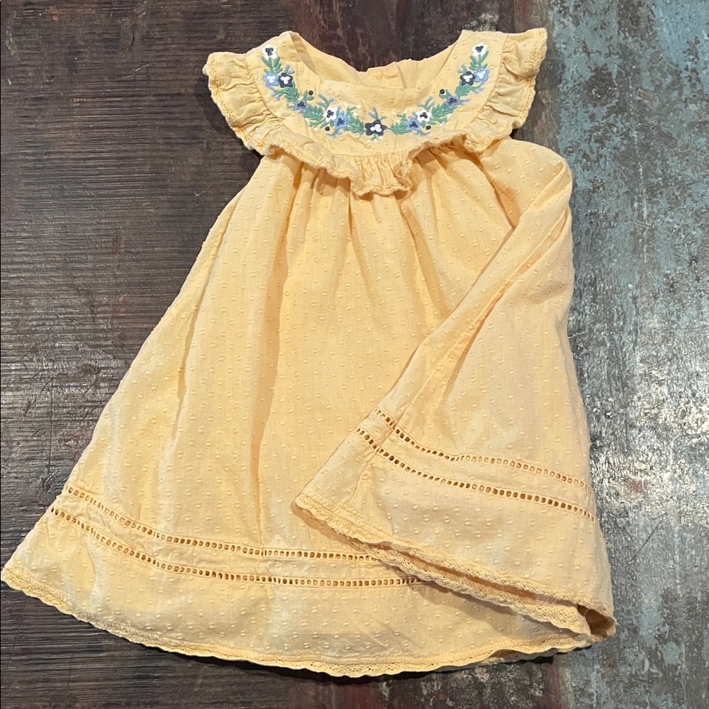Max Studio Yellow Kids Dress with Blue Embroidery